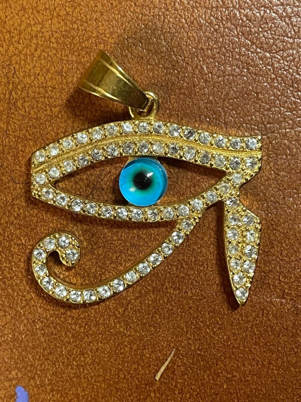 Eye of Horus Gold Toned and Crystal Accent Pendant
